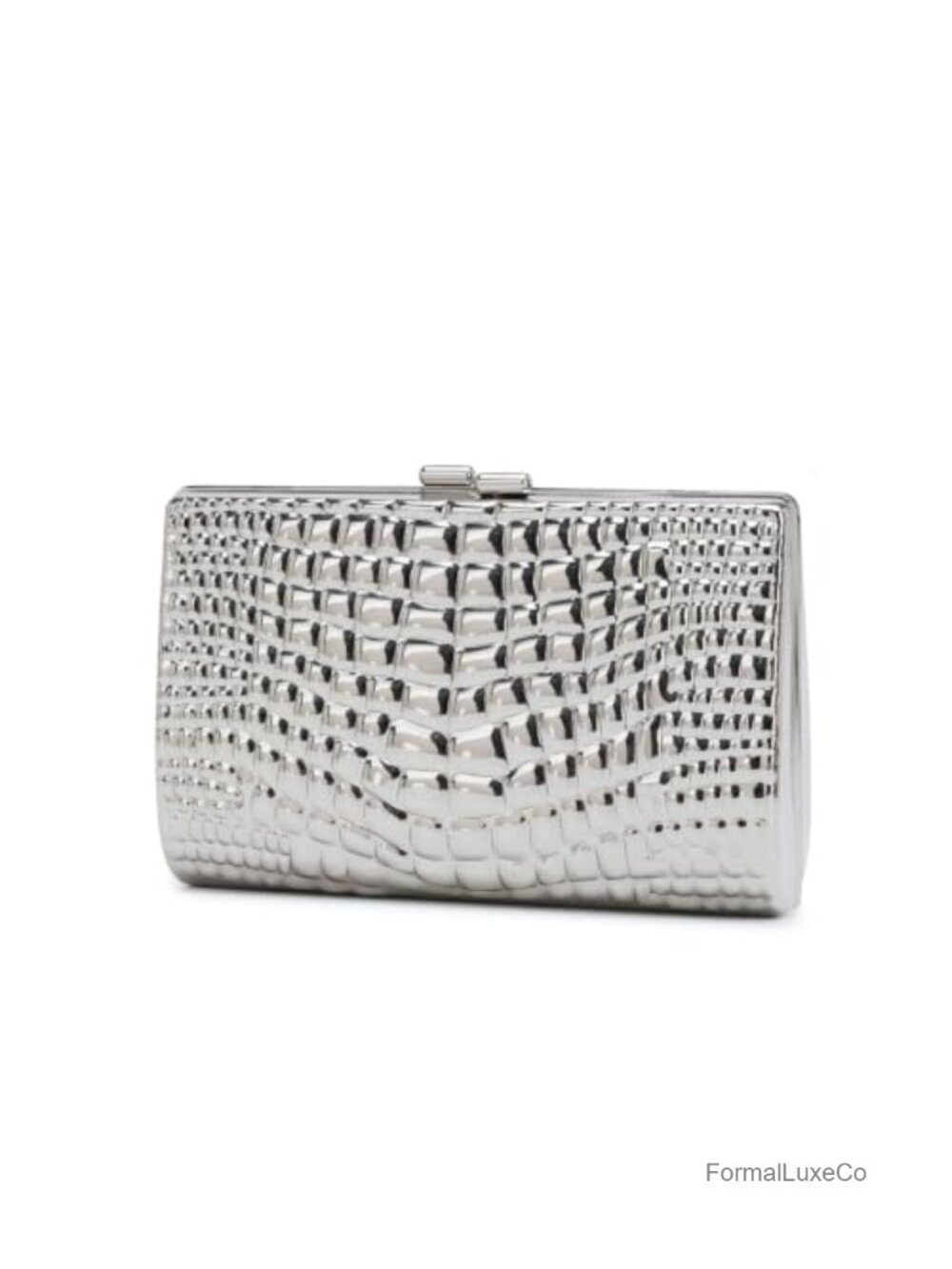 Gold Metal Box Clutch Purse, Crocodile Embossed Hard Case Evening Bag